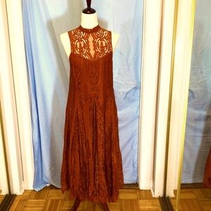 Free People  brick red sleeveless midi lace dress.